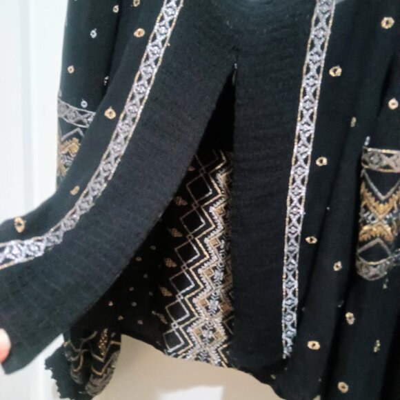 HALE BOB Black Embroidered Gold Silver Square Neck Grecian Peasant Blouse - Picture 5 of 10